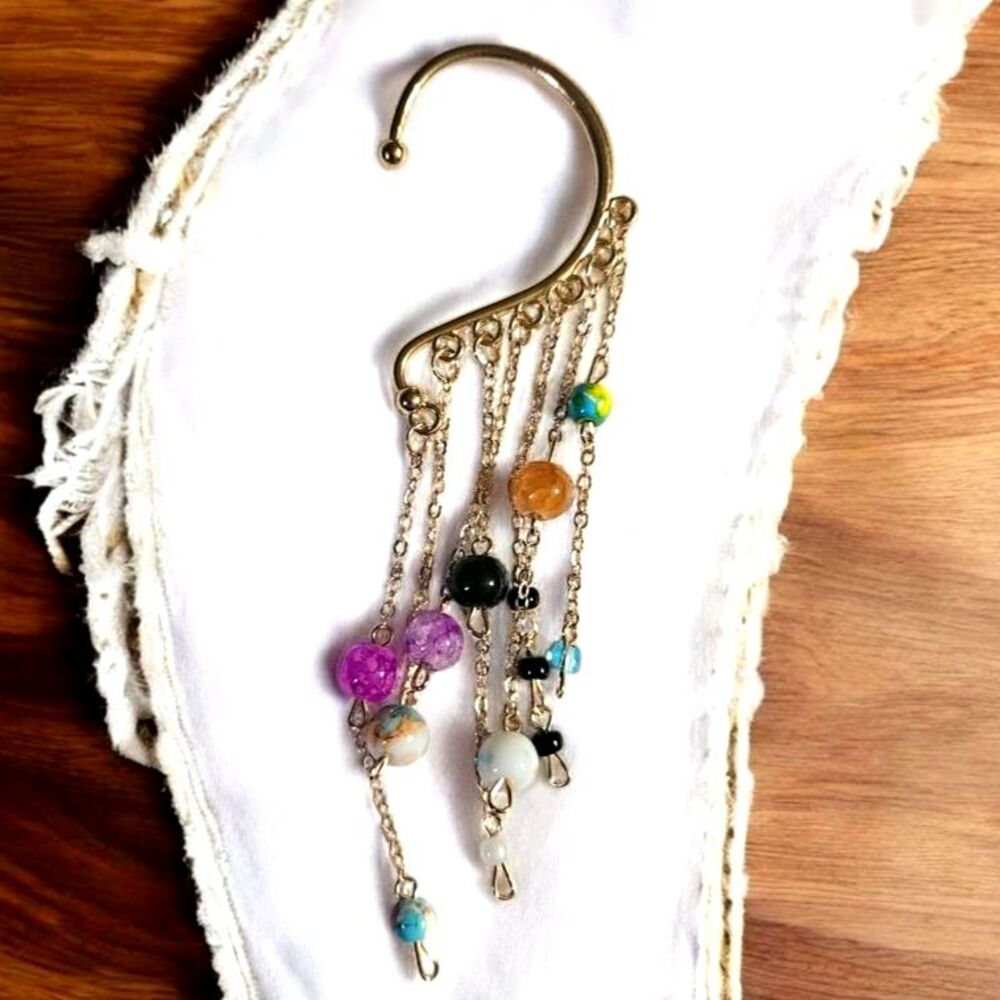 Solar System Style Multi Color Beaded No Piercing Required Ear Cufds Handmade